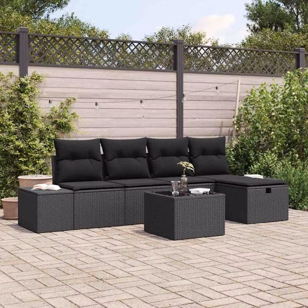 Maison Exclusive - Set da giardino composto da 6 pezzi, divano in rattan sintetico nero