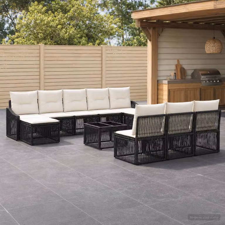 Set Divano da Giardino Moderno vidaXL in Polyrattan Nero 11 Pezzi