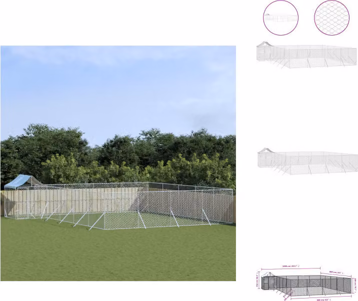 vidaXL Cuccia per cani da esterno con tetto argentato 10x8x2,5 m in acciaio zincato - Cucce e recinti per cani