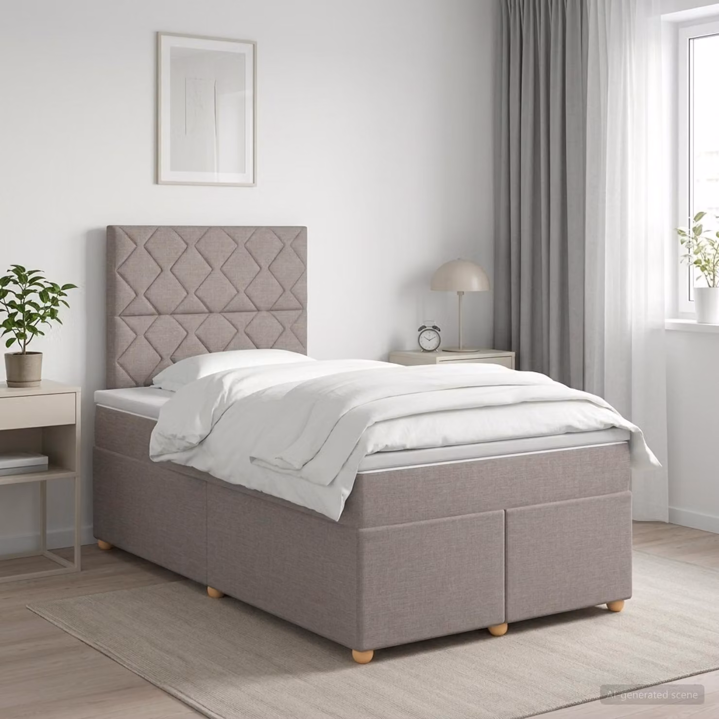 Letto box spring con materasso ibrido vidaXL in tessuto beige e grigio L/P: 120 x 200 cm