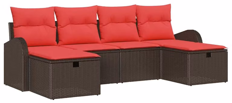 Set Divano da Giardino con cuscino 6 pcs Marrone polyrattan