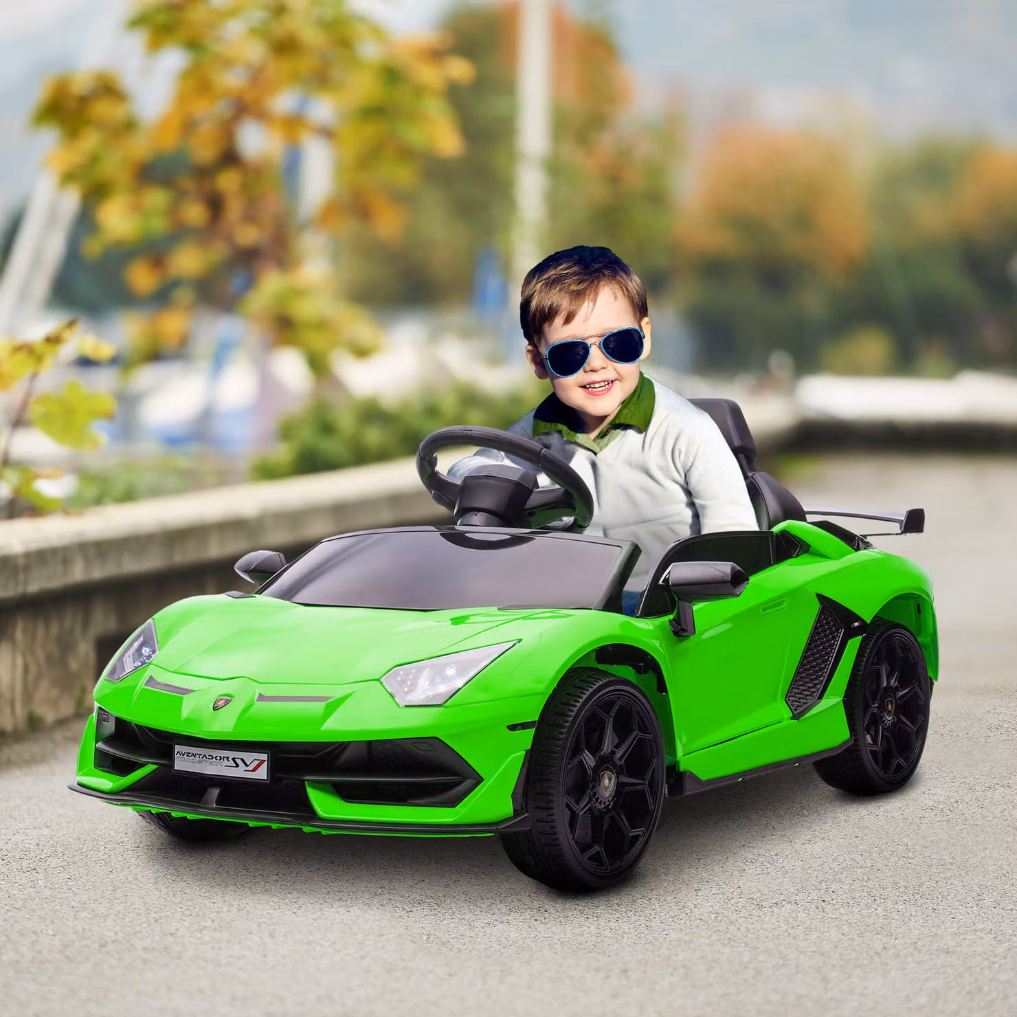 Macchina Elettrica per Bambini HOMCOM Licenza Lamborghini 12V con Telecomando e Clacson, Verde, L: 107.5 cm, P: 63 cm, H: 42 cm – 2