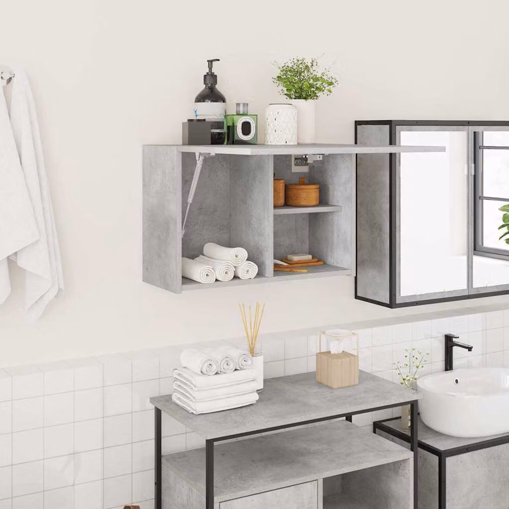Armadietto da bagno sospeso vidaXL Grigio con ante a battente e ripiani interni L: 60 cm, P: 25 cm, H: 40 cm