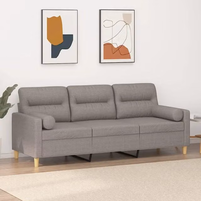 Divano a 3 posti moderno vidaXL in tessuto beige o grigio con cuscini e coperture rimovibili L: 198 cm, P: 80 cm, H: 77 cm – 1