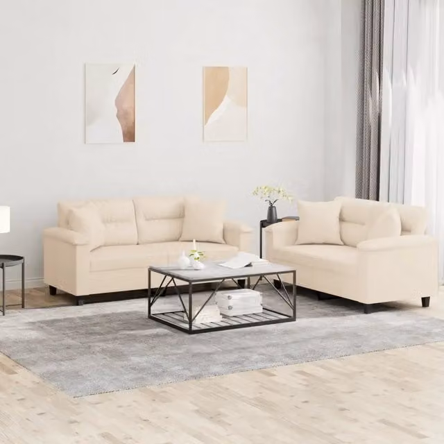 Set di 2 divani moderni vidaXL in tessuto microfibra beige con cuscini inclusi