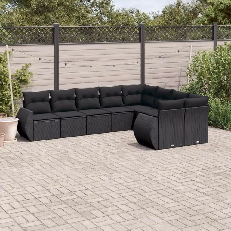 Maison Exclusive - Set Divani da Giardino 9 pz con Cuscini Nero in Polyrattan