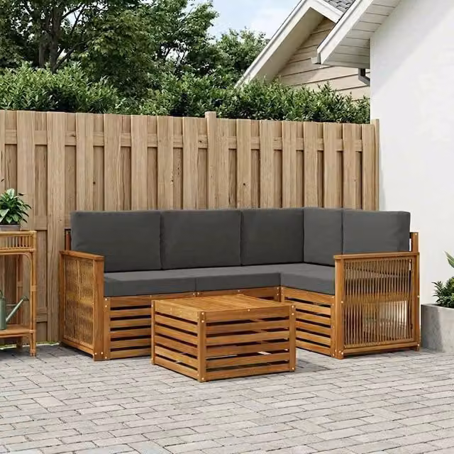 Set di divani da esterno 5 pz Naturale e Antracite Poliestere 3384328