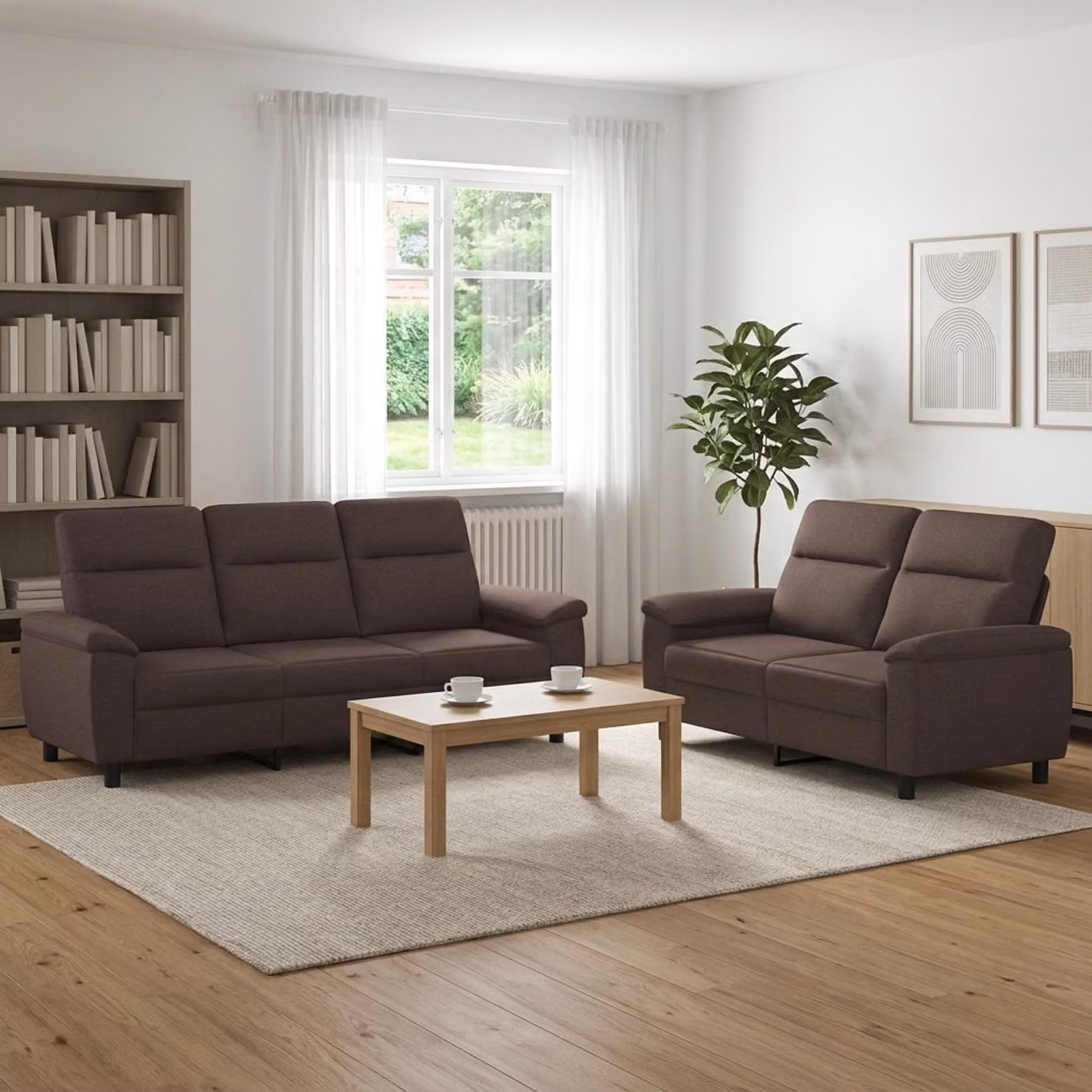Set di 2 divani moderni vidaXL in tessuto marrone scuro con struttura in metallo per il tuo soggiorno