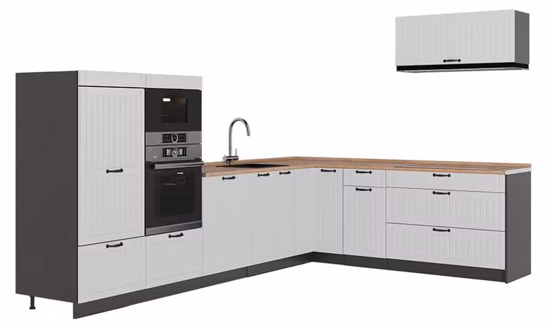Cucina angolare completa Vicco Fame-Line Bianco rustico/Antracite 327 x 227 cm, PL Rovere, Model 64377