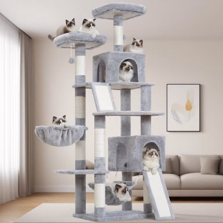 Albero per gatti da interno, completo di tiragraffi e piattaforme