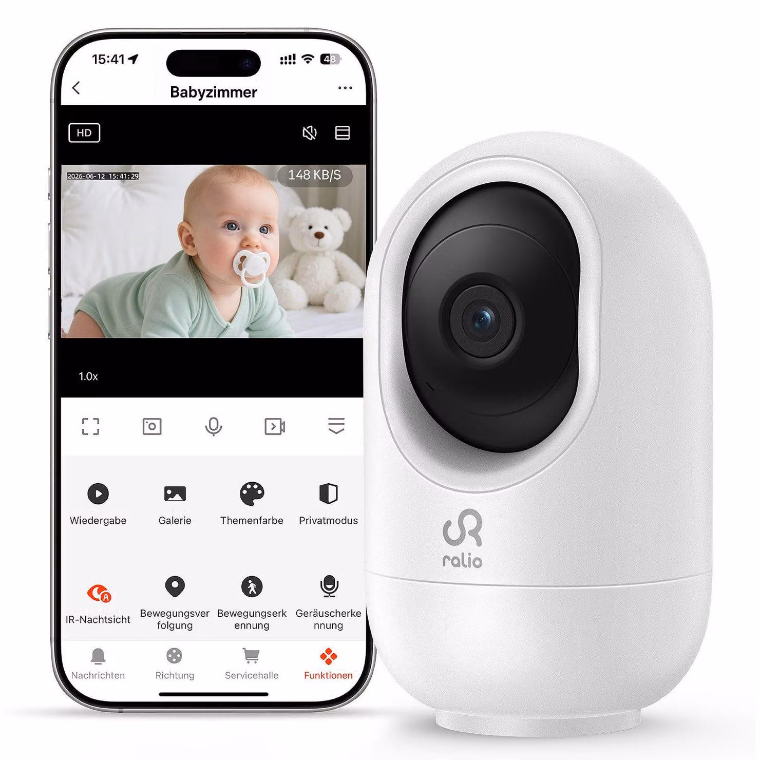 Baby monitor con telecamera 2K/3MP, videocamera di sicurezza WiFi con controllo tramite app, visione notturna, rilevamento del movimento, audio bidirezionale, cloud e memoria da 256GB