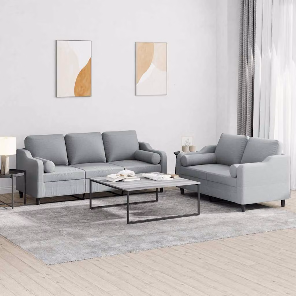 Set di Divani vidaXL composto da un divano a 2 posti e un divano a 3 posti, Grigio, in Tessuto con Cuscini – 1