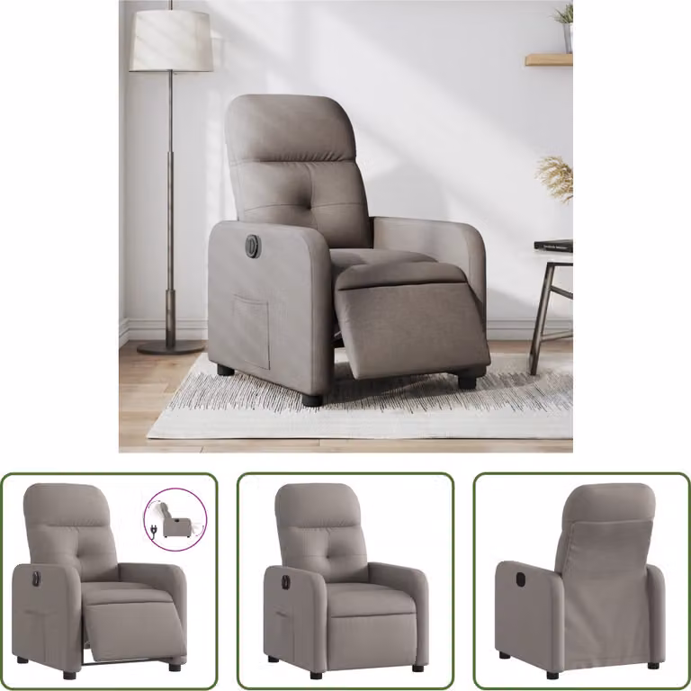 The Living Store Recliner elettrico in tessuto Taupe