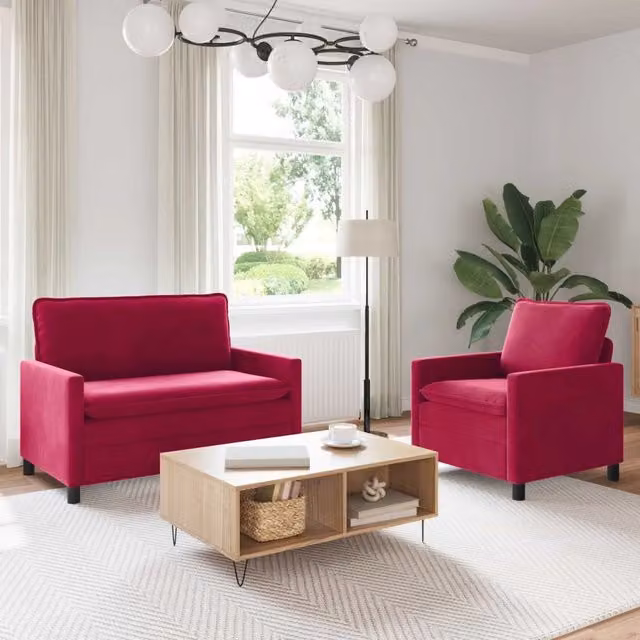 Set di divani 2 pz Rosso Vino Velluto 3417029