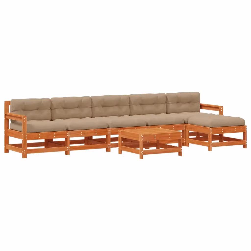 Set Lounge da Giardino a L vidaXL in Legno di Pino Cerato Marrone con Cuscini Beige, 7 Pezzi – 2