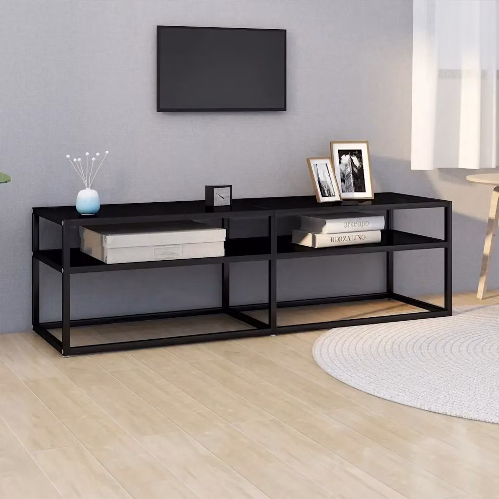 Mobile TV moderno DESIGN IN in vetro temperato e metallo nero L/P/H: 140 x 40 x 40,5 cm – 2