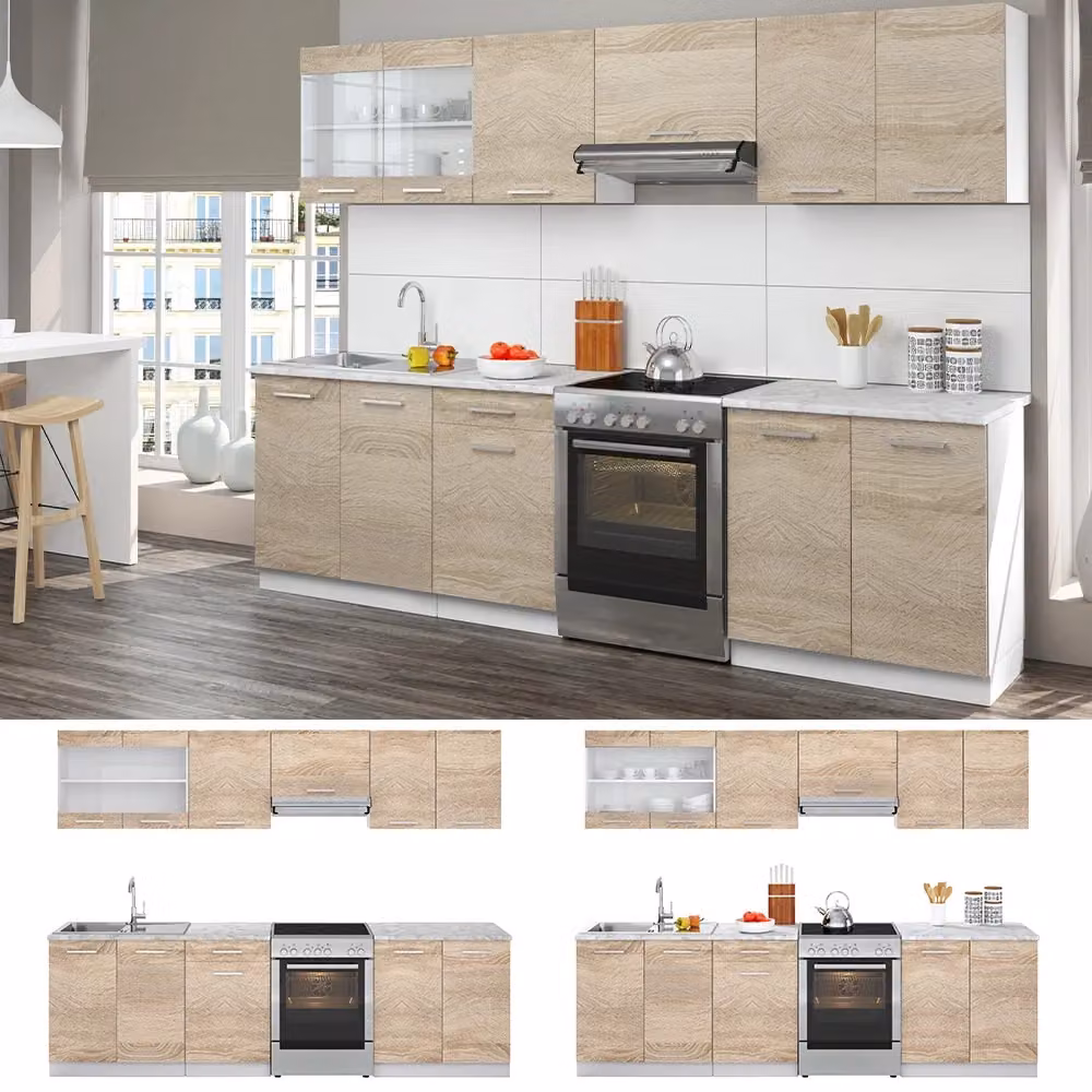 Mobile da cucina Vicco R-Line Sonoma e Bianco con piano effetto marmo e illuminazione LED integrata, L: 270 cm – 2