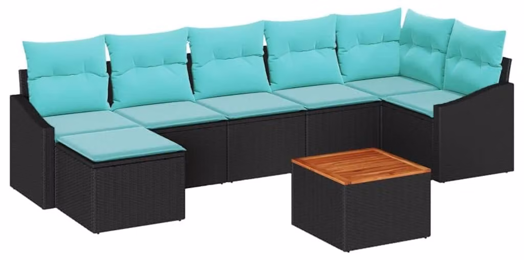 Set Divano da Giardino con cuscino 8 pcs Nero polyrattan