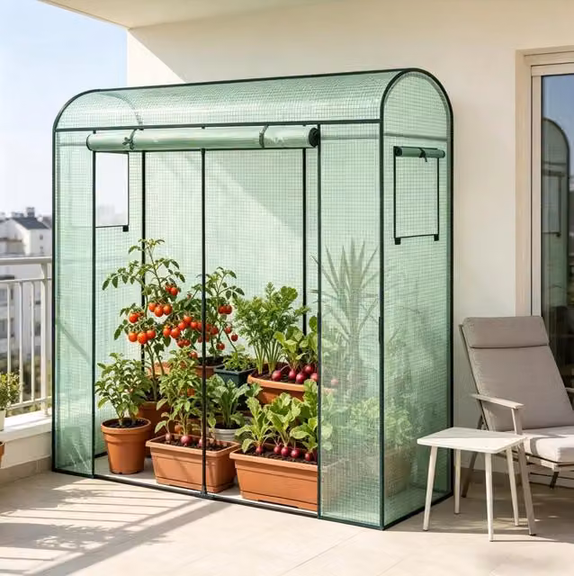 Serra per piante con struttura in acciaio zincato e copertura in PE 170x68x200 cm verde