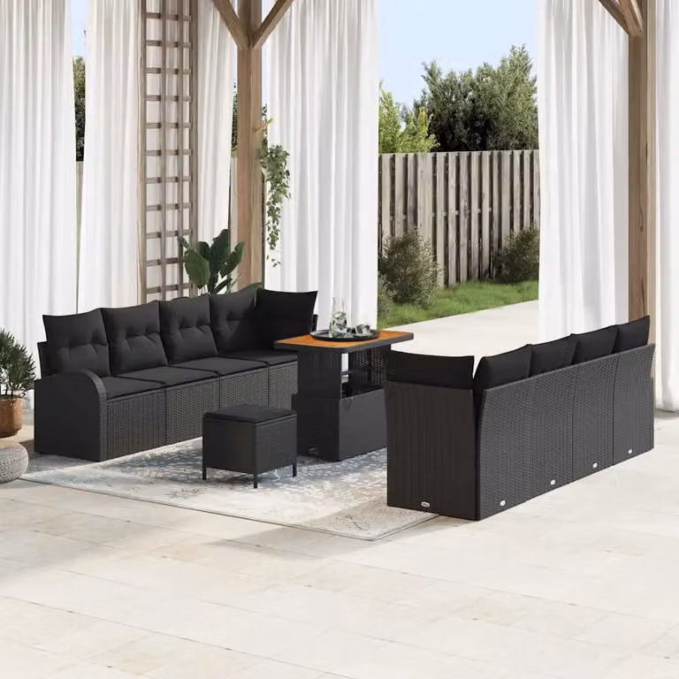 Set Divano da Giardino vidaXL 11 Pezzi con Cuscini Nero