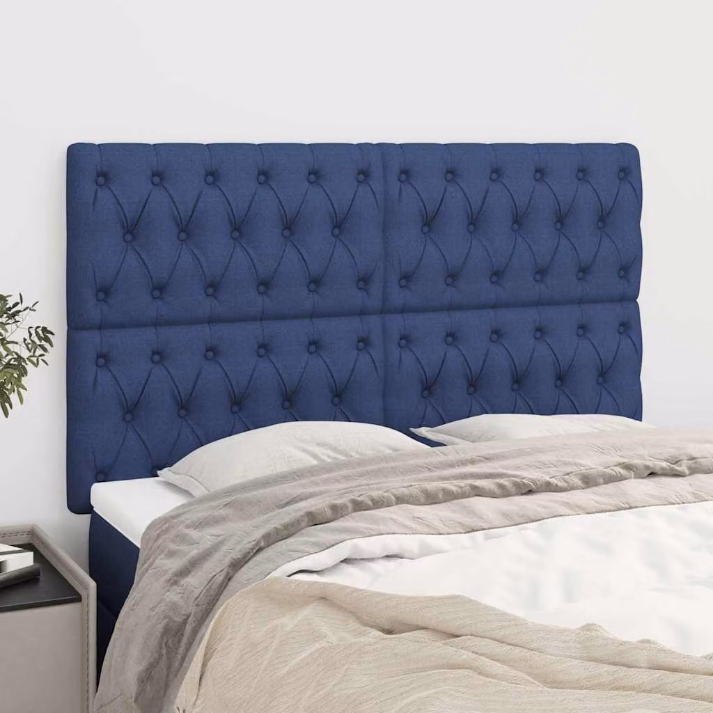 Testiera per letto imbottita vidaXL in tessuto blu, L: 144 cm, P: 7 cm, H: 118/128 cm – 1