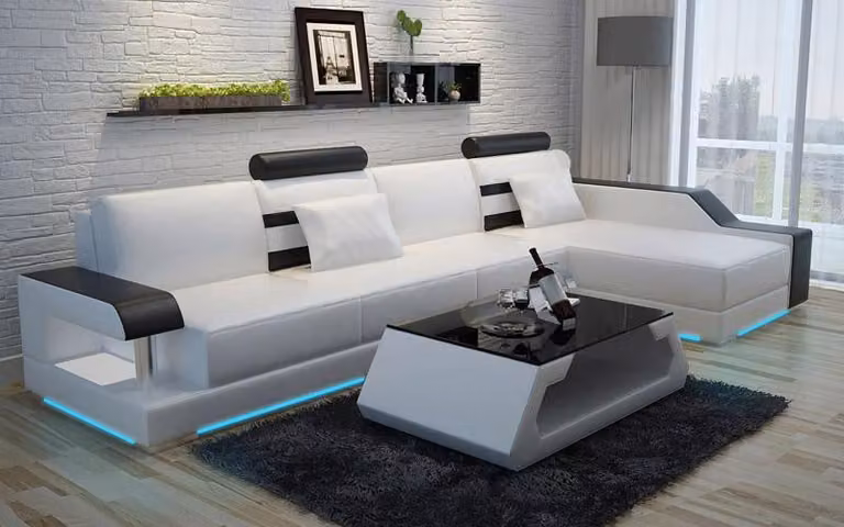 Ledersofa Maßfertigung Couch Wohnlandschaft Ecksofa Garnitur Design Sofa USB