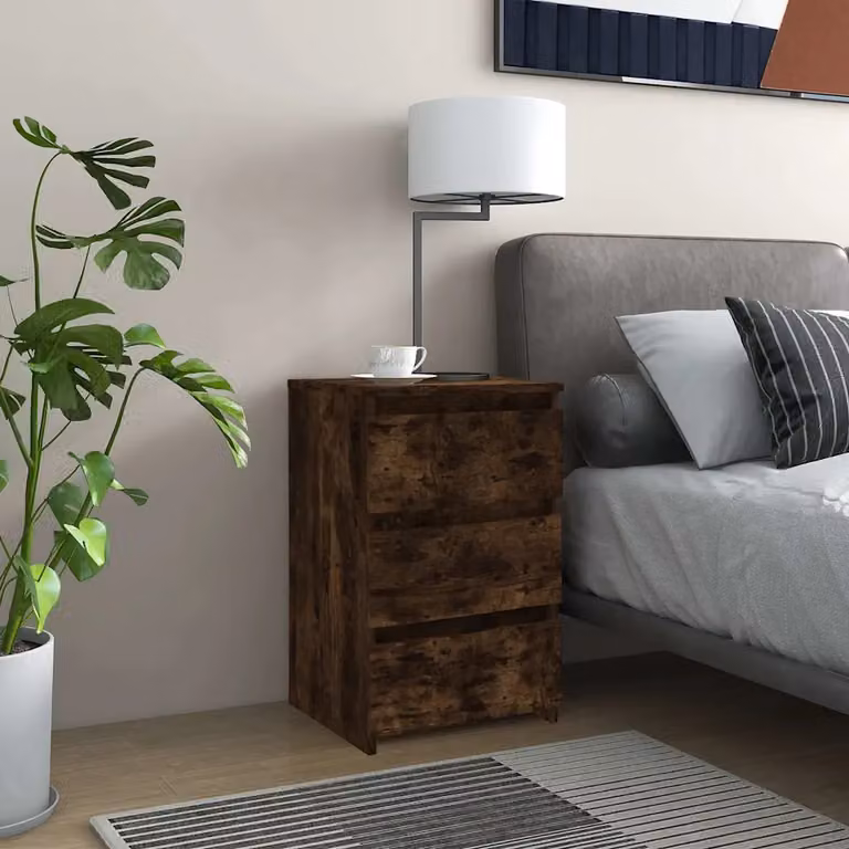 Comodino moderno vidaXL in legno multistrato e MDF, Rovere Fumo, L 40 cm x P 35 cm x H 62,5 cm