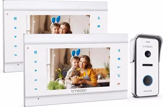 Video Intercom TMEZON con Telecamera HD, Visione Notturna e Funzione Impermeabile, Colore Bianco