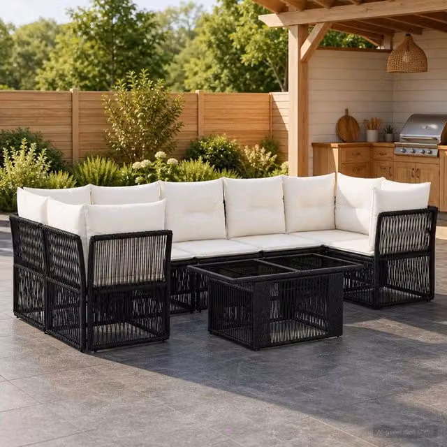 Set Divano da Giardino 8 pz Nero polyrattan 3436426