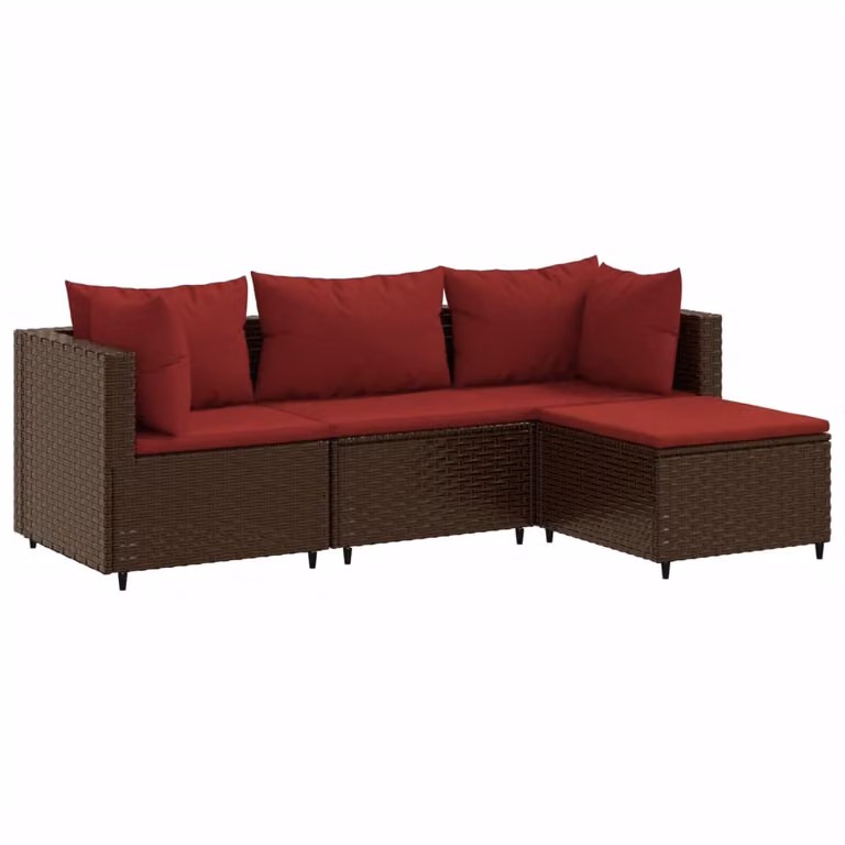 Set Mobili da Giardino 4 pz con Cuscini in Polyrattan Marrone