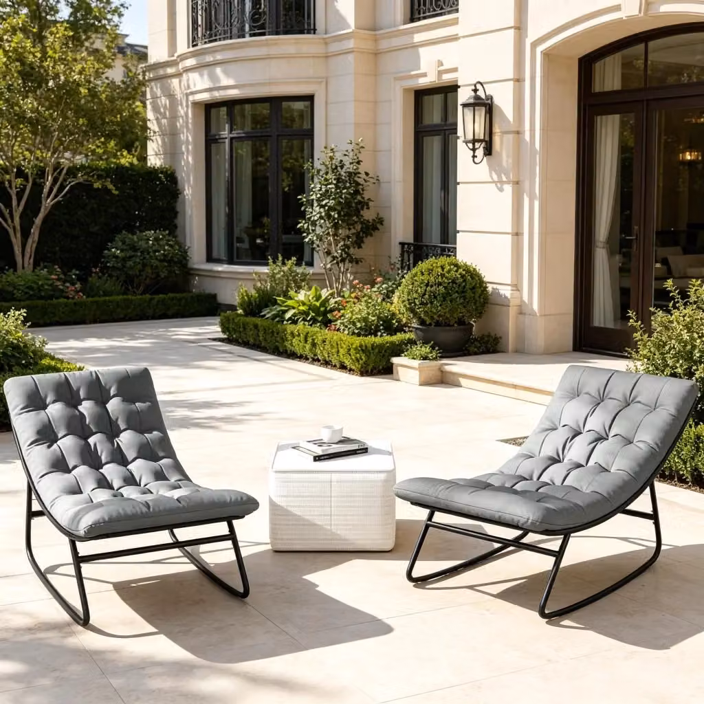 Set di 2 sedie a dondolo da esterno REDOM per terrazzo o balcone, colore nero e grigio scuro, L/P/H: 64 x 101 x 71 cm – 2