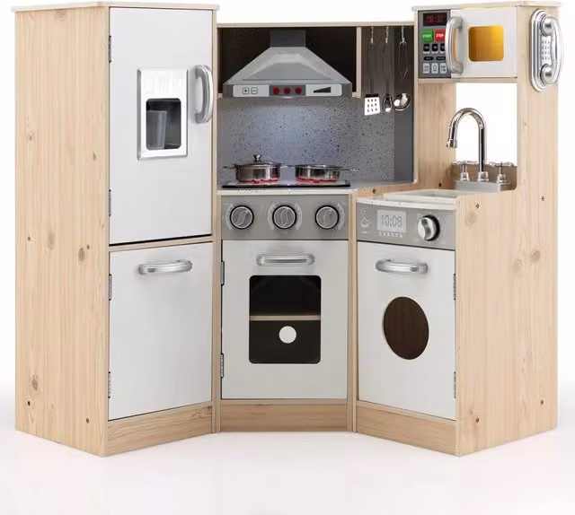 Set da cucina giocattolo in legno Costway bianco per bambini con accessori per lo sviluppo cognitivo e motorio L/P/H: 105 x 85 x 49 cm – 1