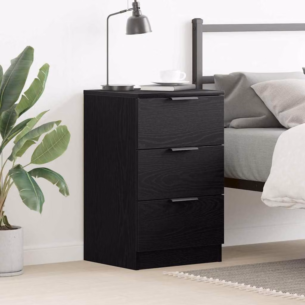 Armadio da notte vidaXL in stile rustico, colore nero e rovere, L 40 x P 65 x H 65 cm