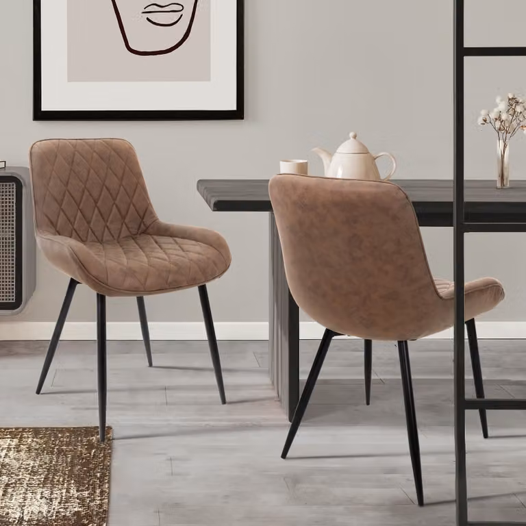 ML-Design set di 2 sedie da pranzo con schienale e braccioli, marrone, seduta in Pelle finta PU, sedia imbottita con gambe in metallo