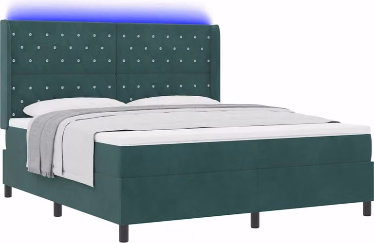 Letto boxspring con materasso e luci LED, verde scuro, 180 x 200 cm, velluto