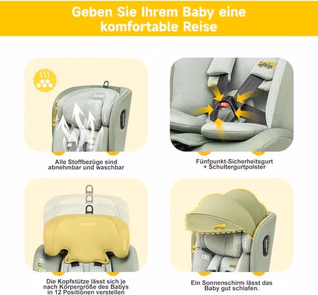 Seggiolino auto FOLYNA girevole a 360° i-Size per altezza da 100 a 150 cm, colore verde, con sistema ISOFIX e gamba di supporto – 1