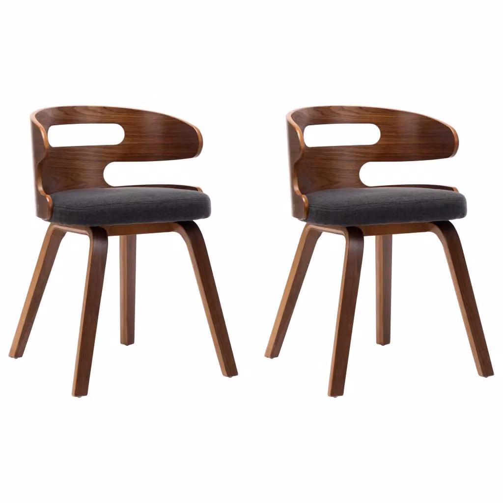 Set di 2 sedie da pranzo vidaXL in legno curvato e tessuto grigio scuro – 2