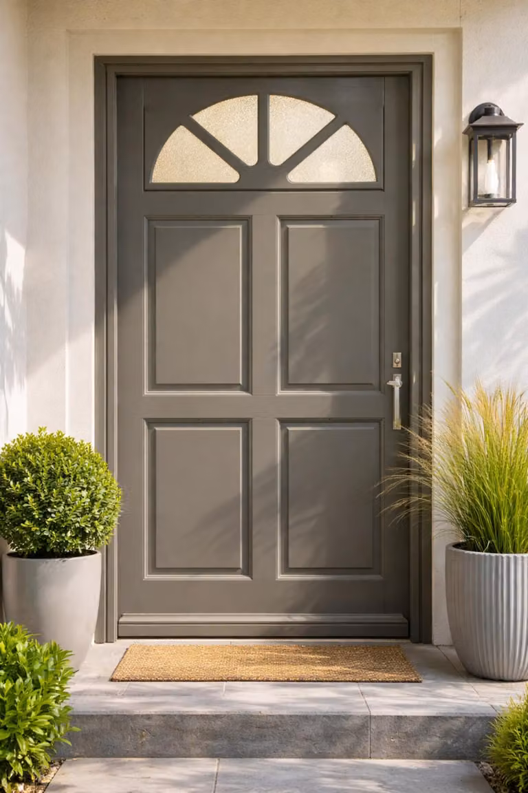 Porta d'ingresso in legno con vetrata Fiacre Grigio Quarzo, H.215xL.90 cm lato quadro P. sinistra, maniglia, cilindro GD MENUISERIES
