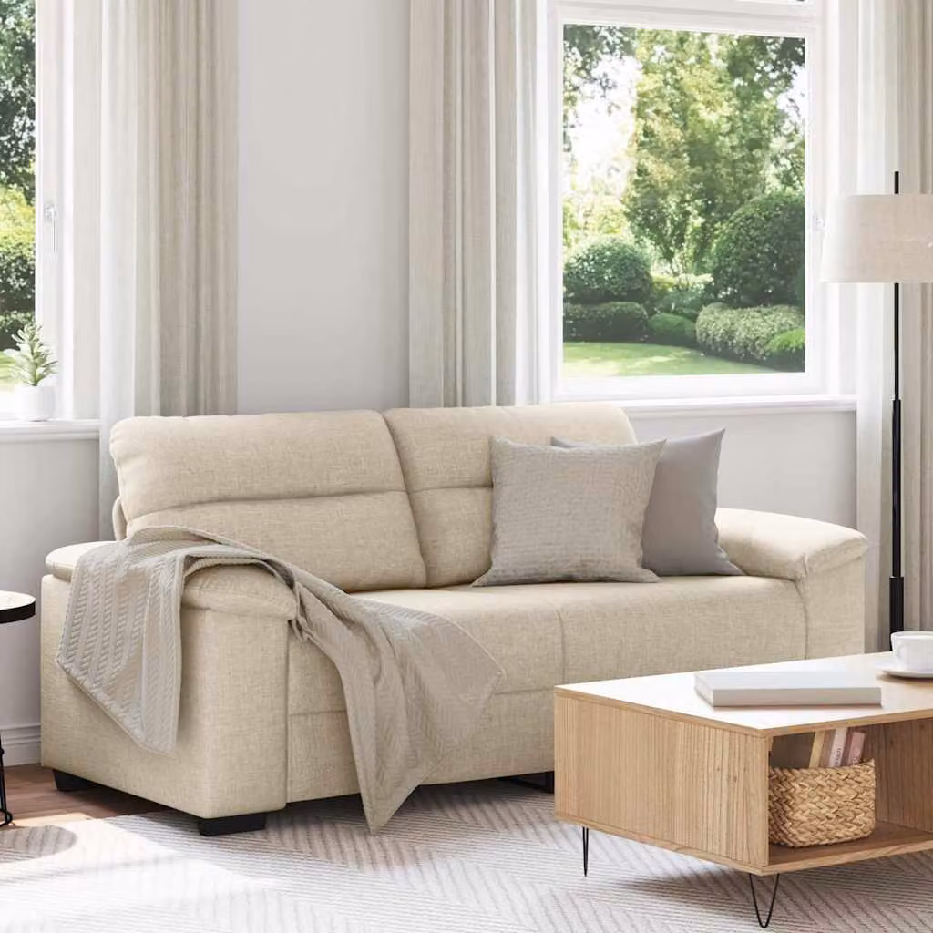 vidaXL Divano a 2 Posti Moderno in Tessuto Beige con Cuscini, L: 180 cm, P: 81 cm, H: 84 cm