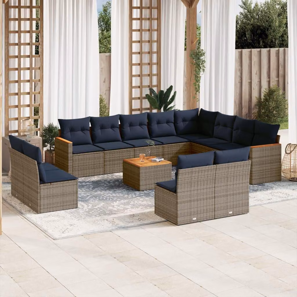 Maison Exclusive - Set da giardino composto da 13 pezzi con cuscini, grigio, polyrattan