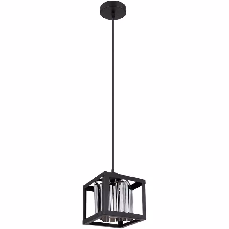Globo Lighting lampada a sospensione in metallo nero opaco, cristalli di vetro color fumo, LxLxH: 170x170x1200mm, escl. 1x E27 40W 230V