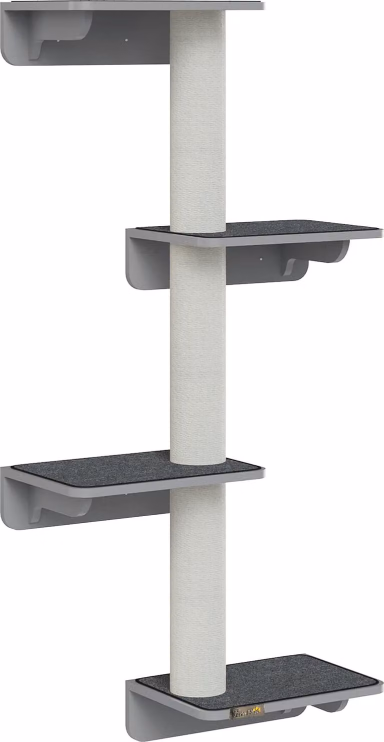 Fortuna Lai Tiragraffi da parete per gatti 66x28x137 cm, montaggio a parete in legno grigio chiaro beige, ideale per gli amanti dei gatti