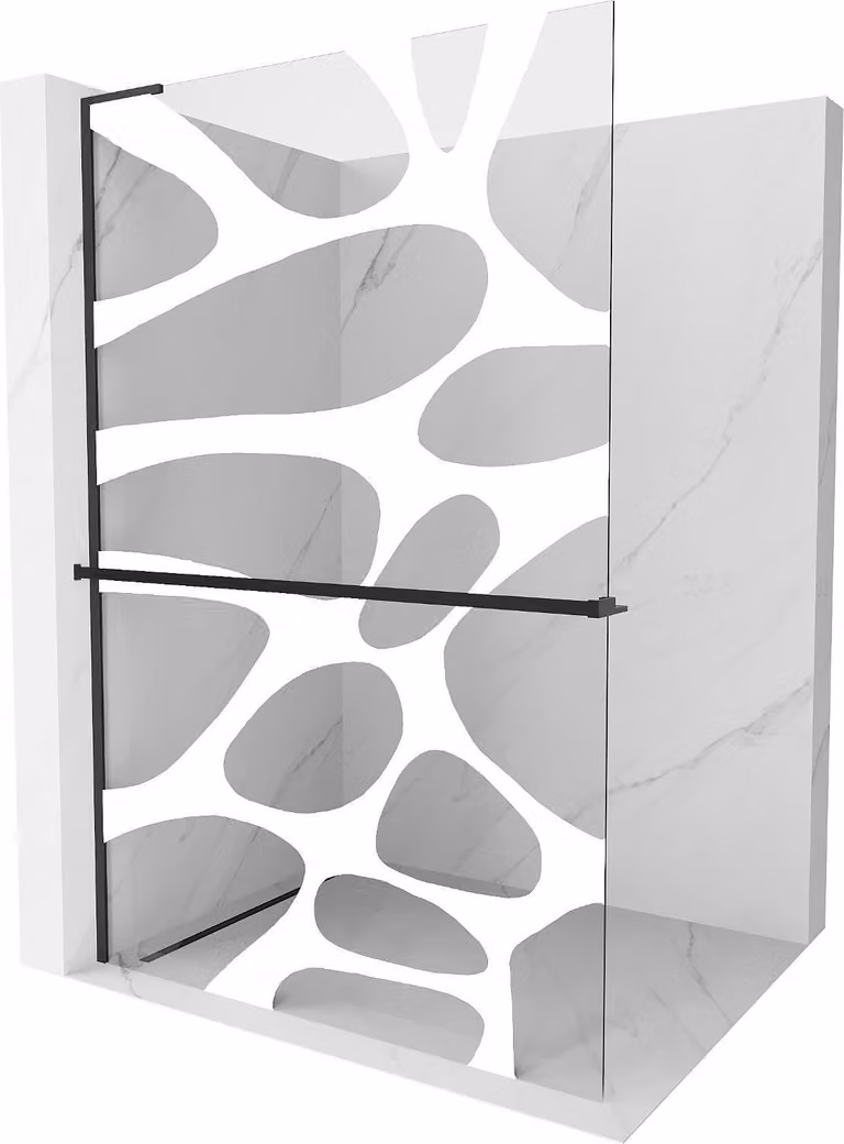 Mexen Kioto+ L parete doccia con mensola Walk-in 70 x 200 cm, onda bianca, nero - 800-070-123-70-97