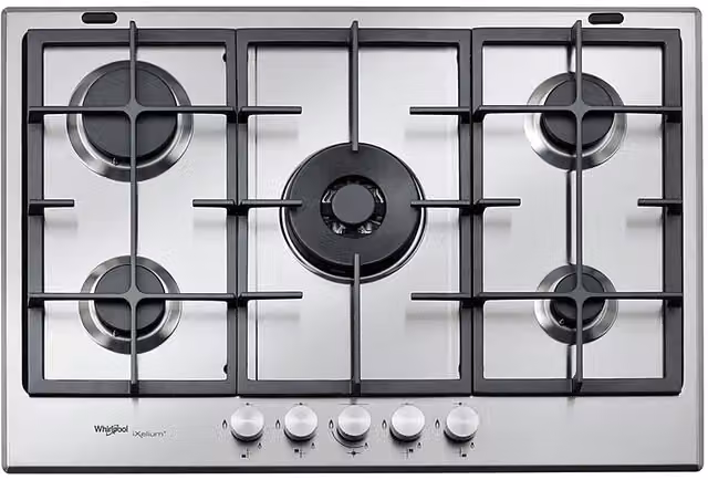 Piano cottura a gas Whirlpool GMR 7522-IXL in acciaio inox color argento con griglie in ghisa, L: 73 cm, P: 51 cm