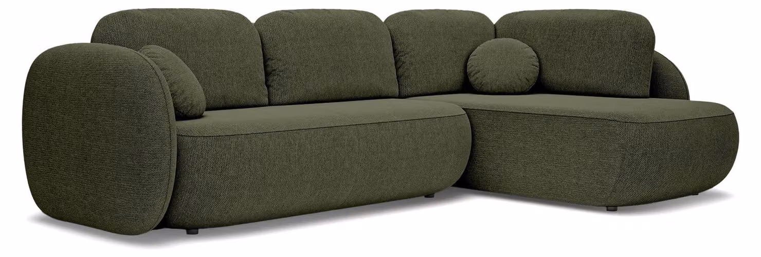 Divano angolare con funzione letto, modello Olemo, lato destro, colore verde oliva
