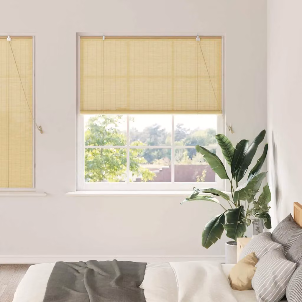 Tenda a rullo vidaXL in bambù color beige e marrone, semi-trasparente e resistente ai raggi UV, L: 140 cm x H: 160 cm