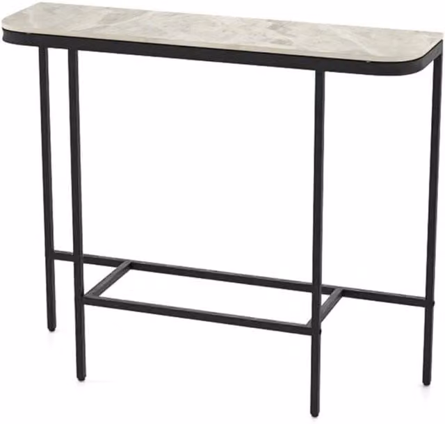 Consolle moderna Design Mania per soggiorno e atrio con piano in finto marmo e struttura metallica, Grigio e Nero, L: 111 cm, P: 30 cm, H: 91 cm