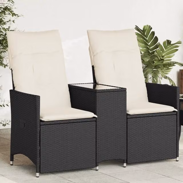Set da giardino moderno vidaXL in rattan e metallo con tavolino in vetro nero e bianco – 1