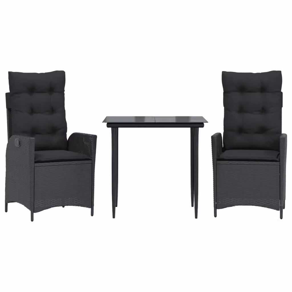 Set da pranzo da giardino vidaXL in polyrattan nero con cuscini e tavolo in vetro – 2