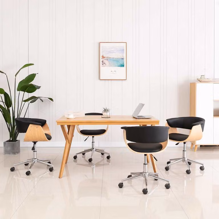 Set di 4 sedie da pranzo girevoli vidaXL in similpelle nera con struttura in metallo e legno